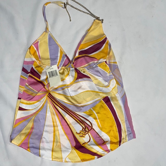 New Guess Marciano Halter Wrap Chain Silky Colorful Halter Top 0 XS - Picture 7 of 10
